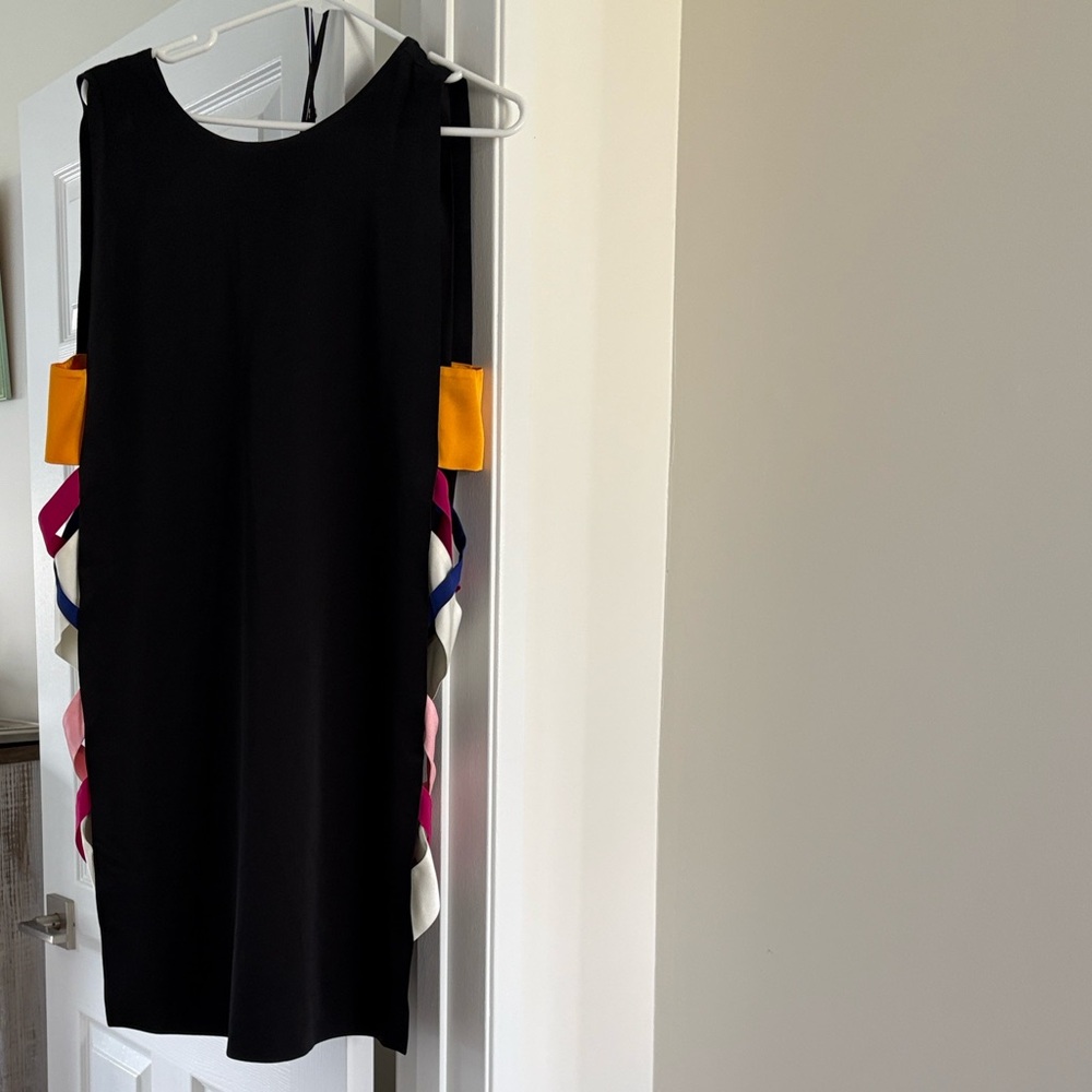 MSGM Black Midi Dress with Multicolor Side Ribbon Braids
